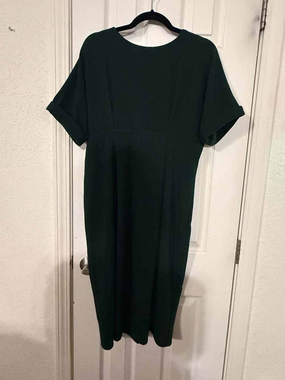 ASOS Women's Forest Green Scuba Cuffed Sleeve Midi Sheath Dress